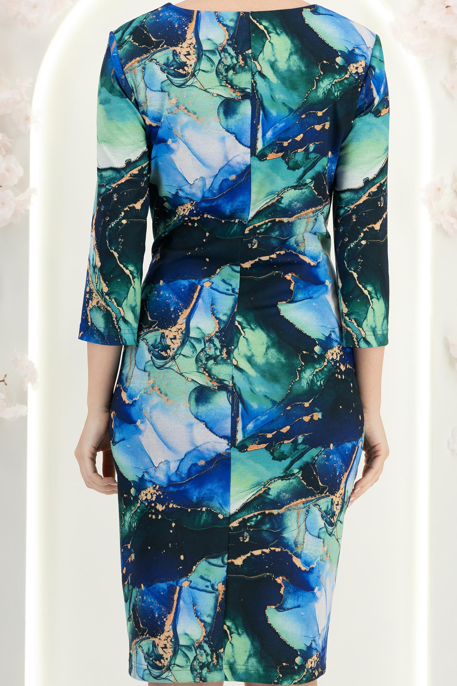 Kék szövetruha, rövid, egyenes szabású, mintás - StarShinerS 6 - StarShinerS.hu