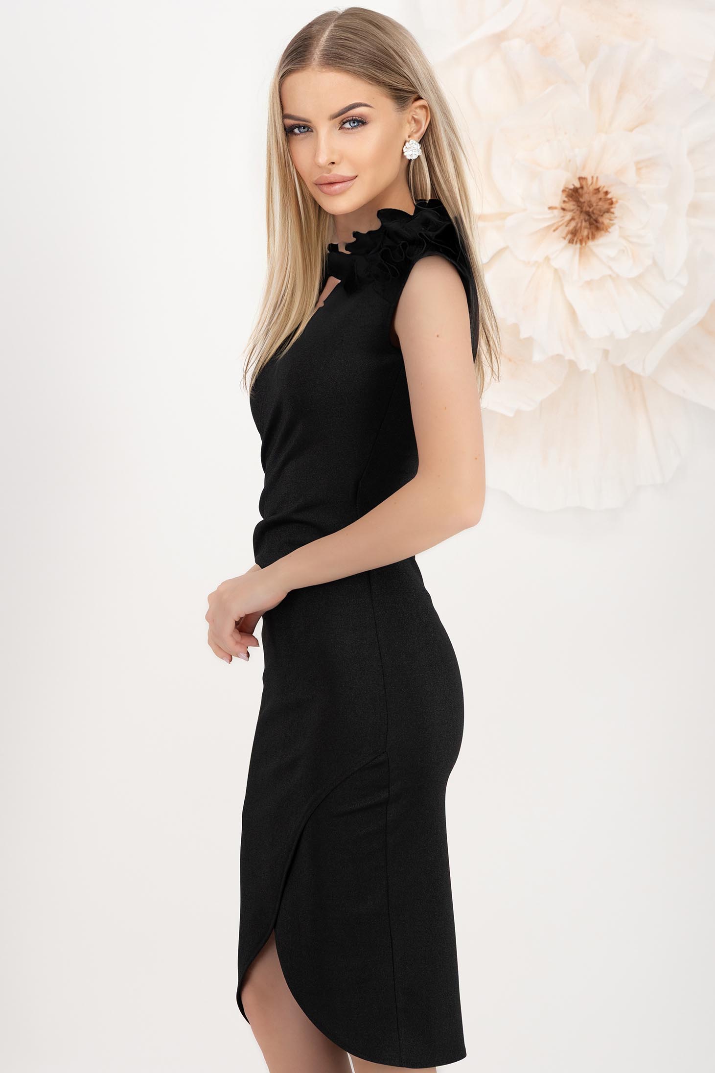 Fekete krepp ceruza ruha, térdigérő 2 - StarShinerS.hu