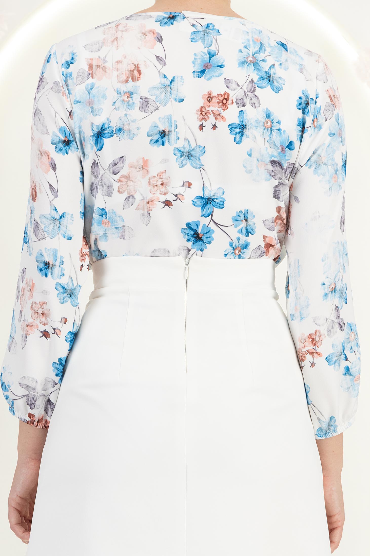 Bluza dama din viscoza albastru-deschis imprimata cu un croi larg si maneci bufante - StarShinerS 6 - StarShinerS.ro