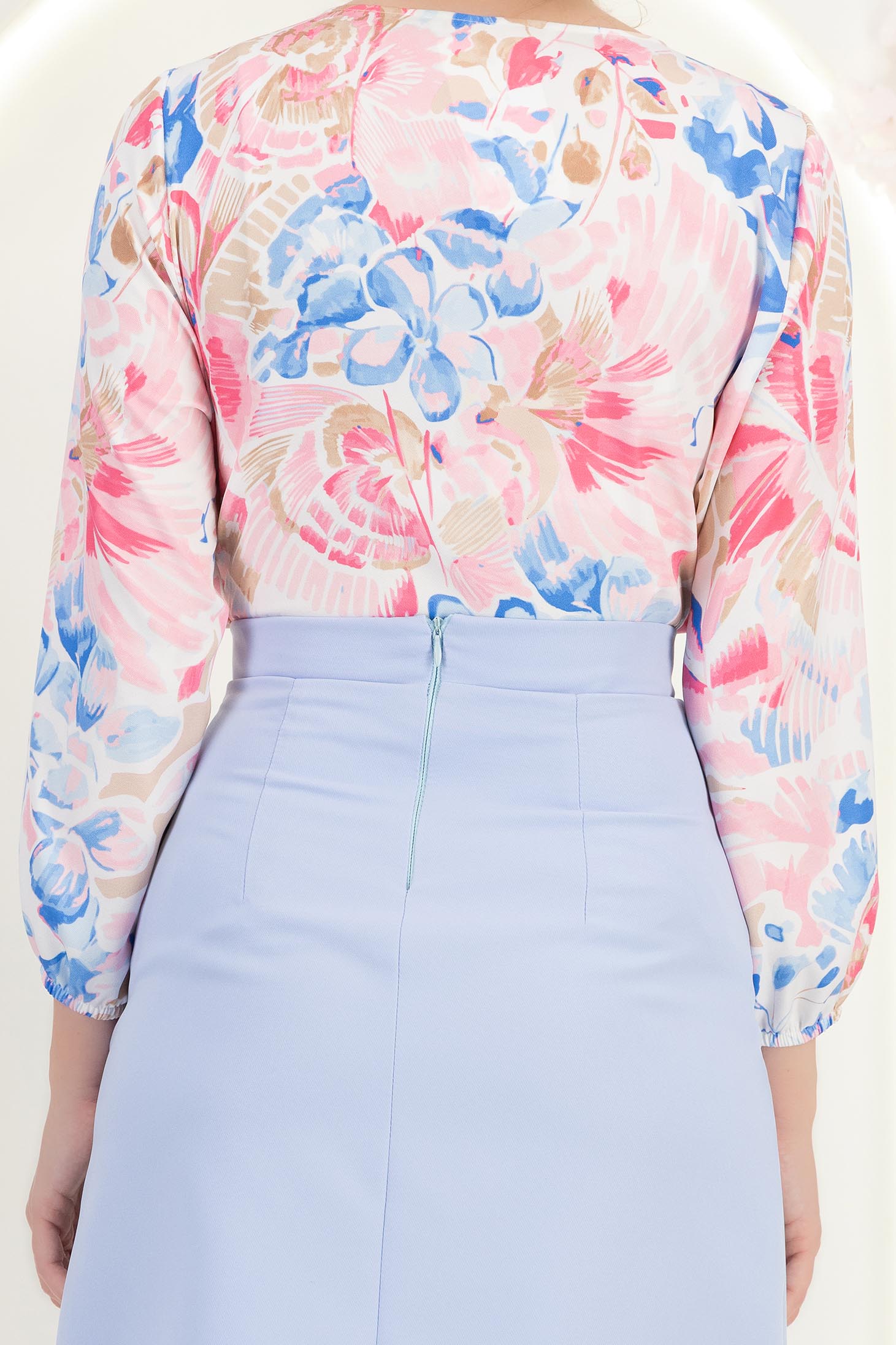 Bluza dama din viscoza roz imprimata cu un croi larg si maneci bufante - StarShinerS 6 - StarShinerS.ro