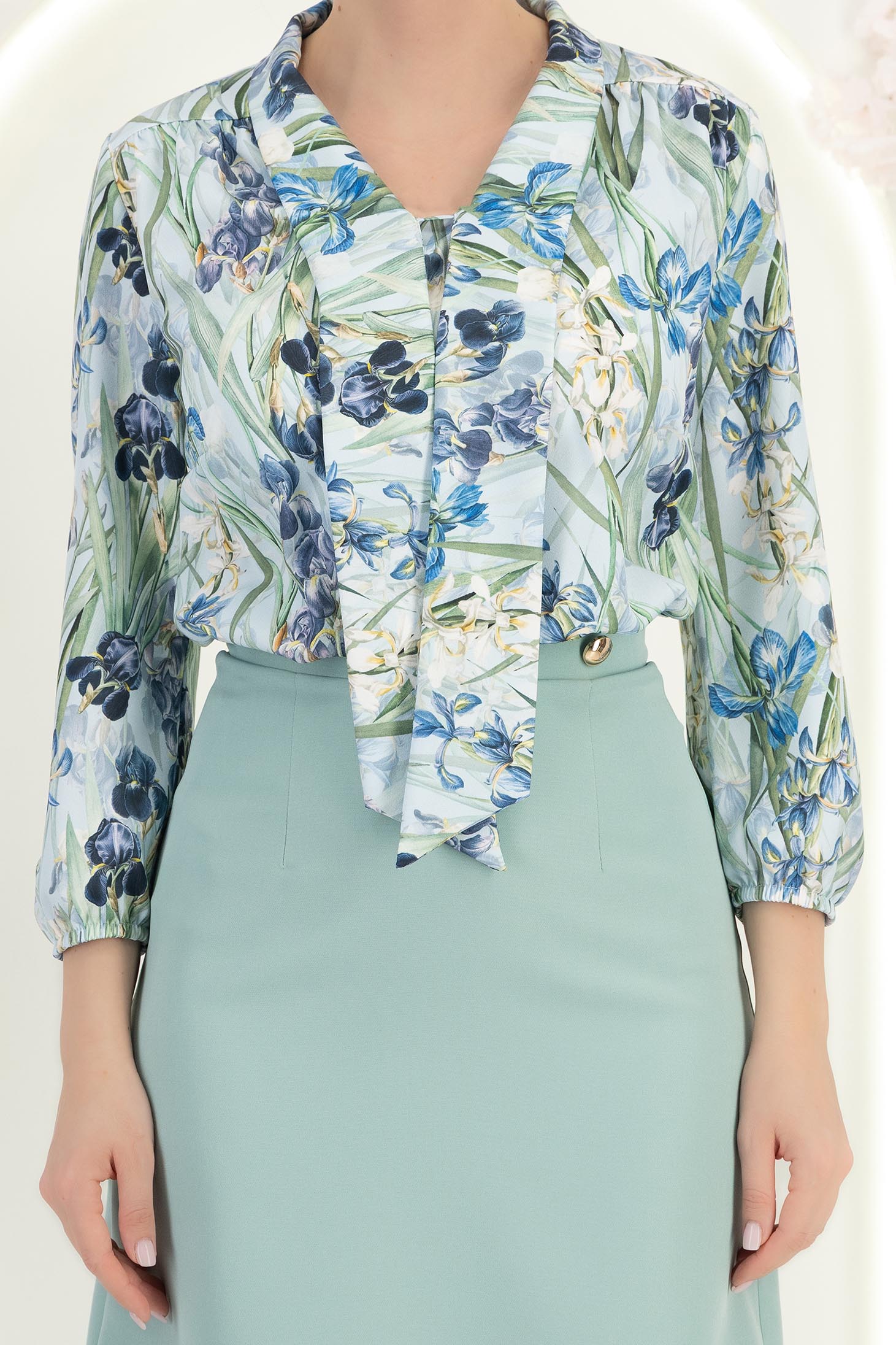 Bluza dama din viscoza mint cu un croi larg si guler tip cravata - StarShinerS 5 - StarShinerS.ro