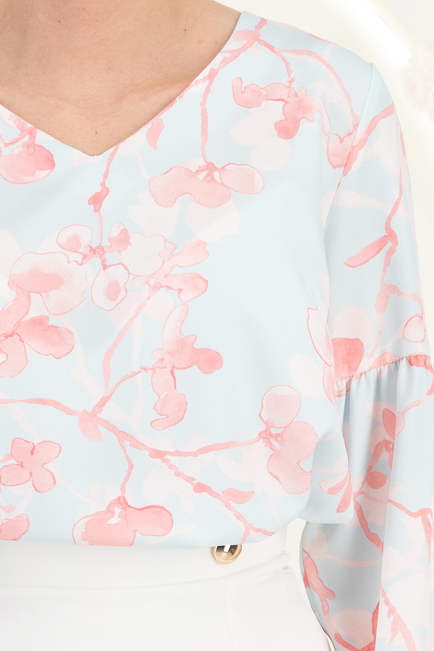 Bluza din viscoza albastra-deschis cu croi larg si imprimeu floral - StarShinerS 5 - StarShinerS.ro