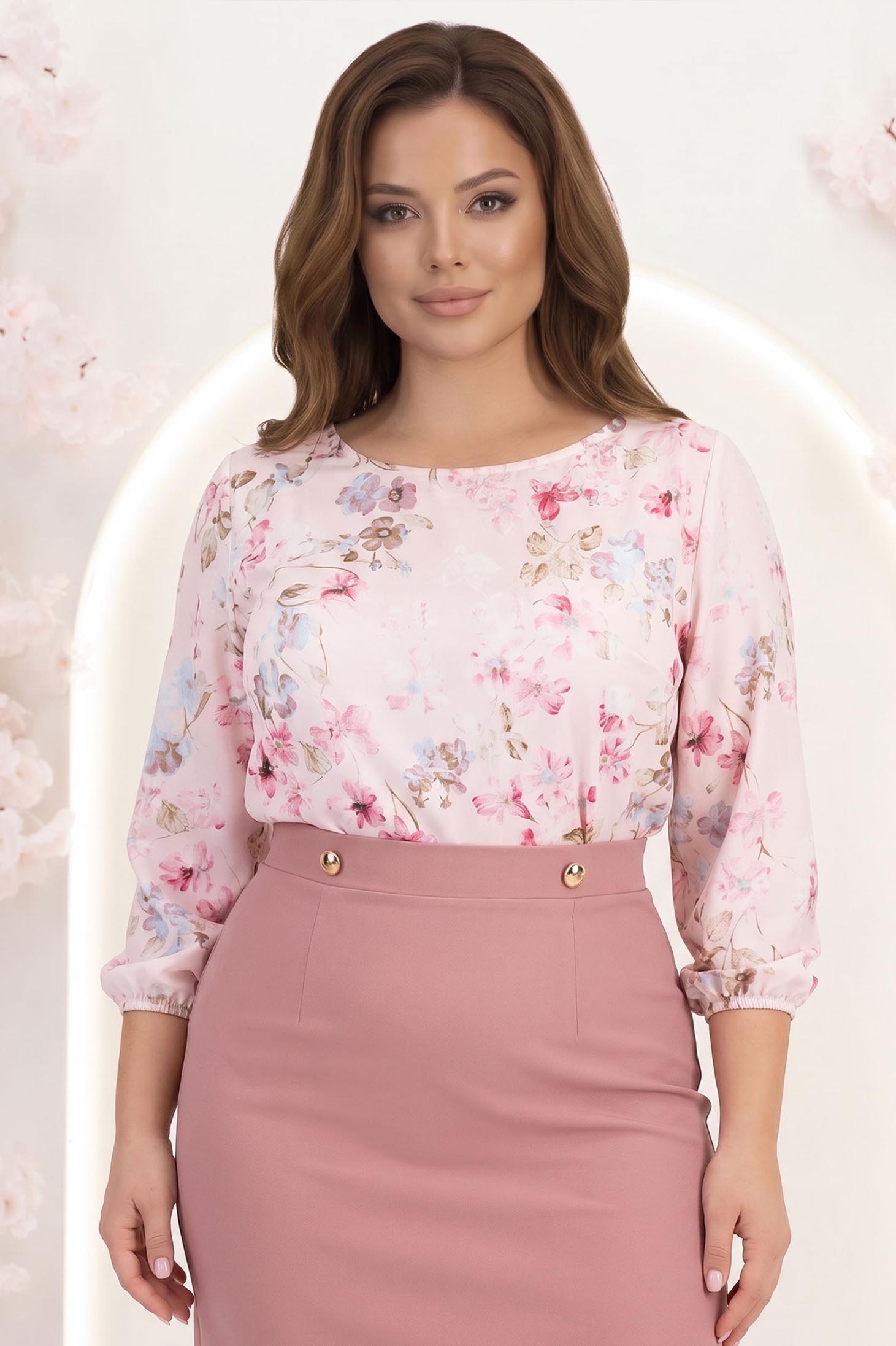 Bluza dama din  viscoza roz pudra cu croi larg si maneci bufante - StarShinerS 1 - StarShinerS.ro