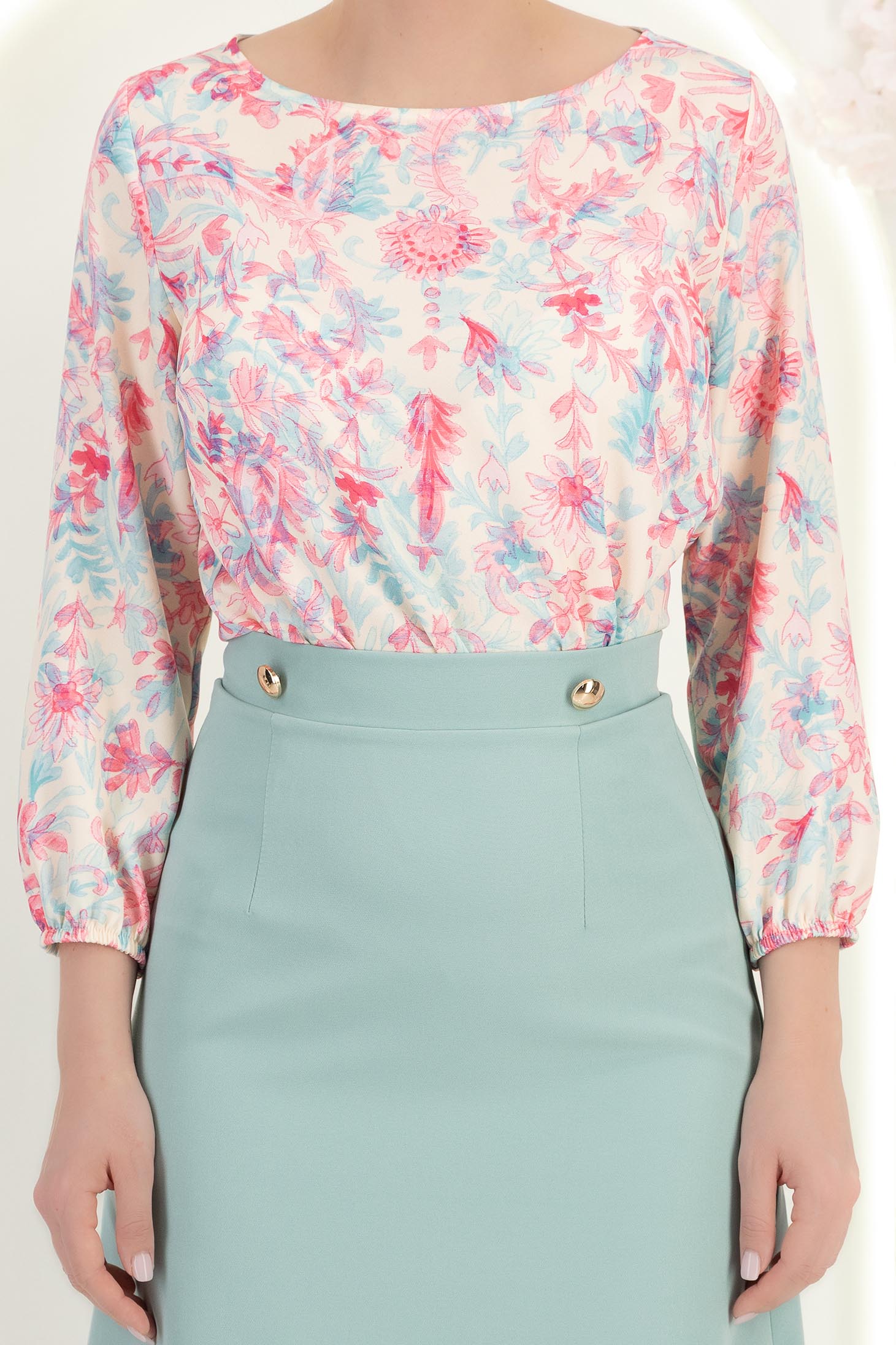 Bluza dama din  viscoza roz cu croi larg si maneci bufante - StarShinerS 7 - StarShinerS.ro