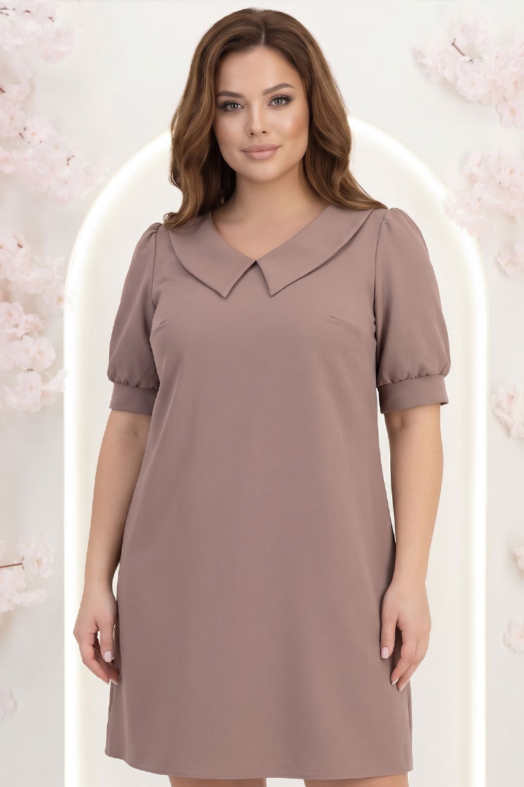 Rochie din stofa mocha scurta cu croi larg si guler - StarShinerS 1 - StarShinerS.ro