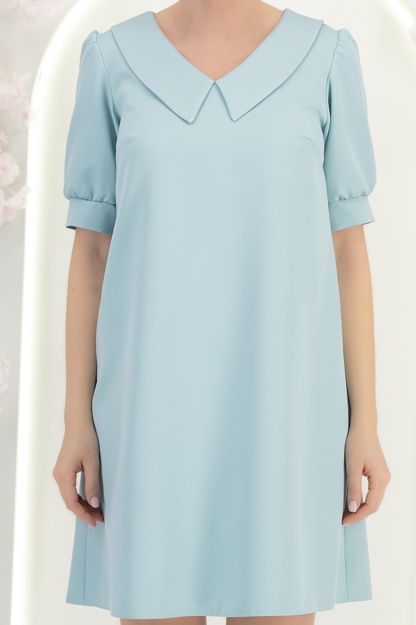 Rochie din stofa mint scurta cu croi larg si guler- StarShinerS 6 - StarShinerS.ro