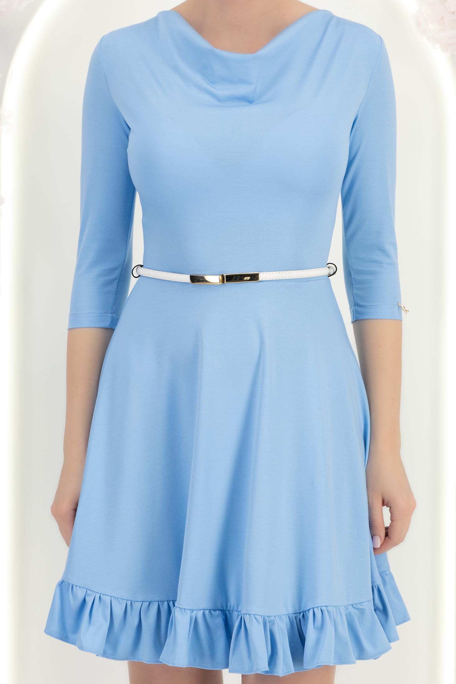 Rochie din jersey albastru deschis scurta in clos cu accesoriu tip curea - StarShinerS 5 - StarShinerS.ro