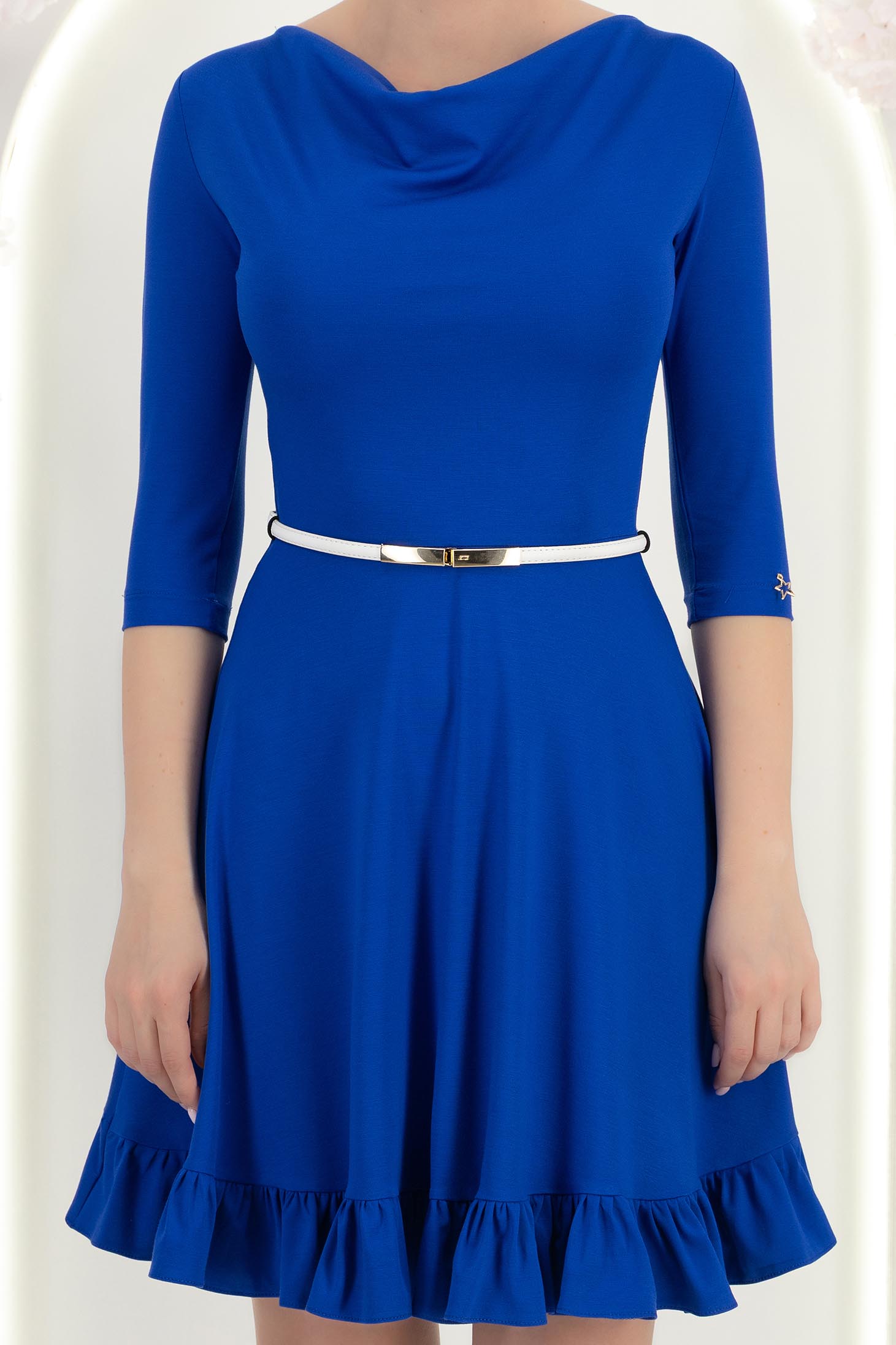 Rochie din jersey albastra scurta in clos cu accesoriu tip curea - StarShinerS 6 - StarShinerS.ro