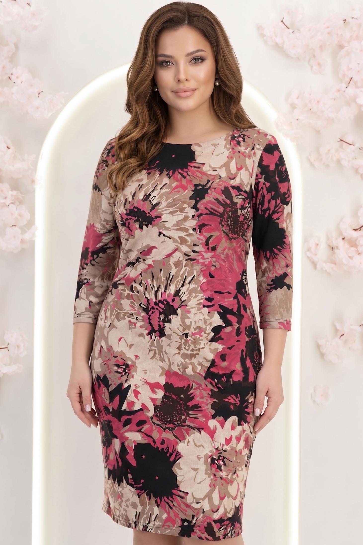 Rochie din jersey roz pana la genunchi cu un croi drept si imprimeu - StarShinerS 2 - StarShinerS.ro