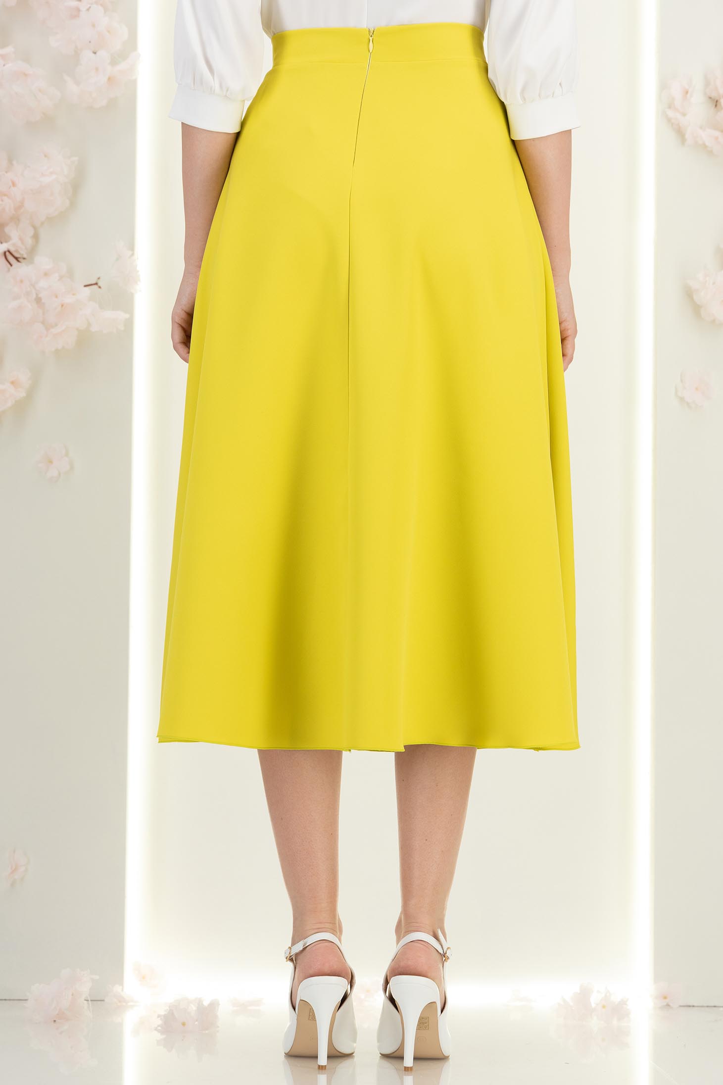 Fusta din stofa verde lime midi in clos - StarShinerS 5 - StarShinerS.ro