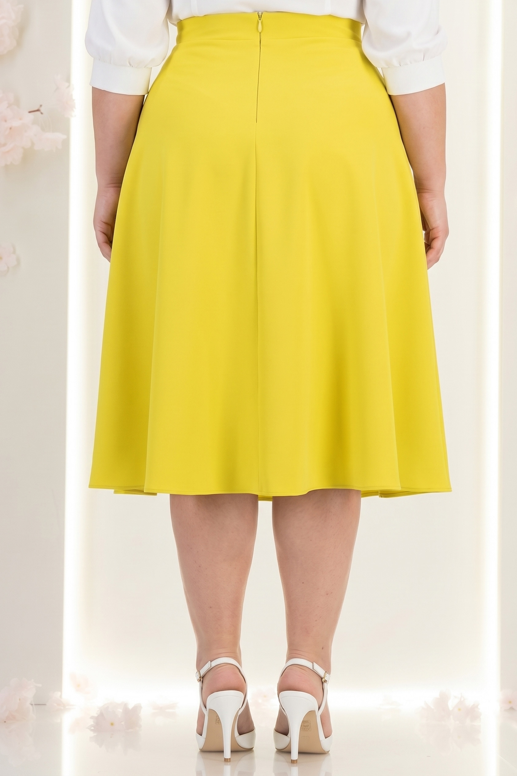 Fusta din stofa verde lime midi in clos - StarShinerS 3 - StarShinerS.ro