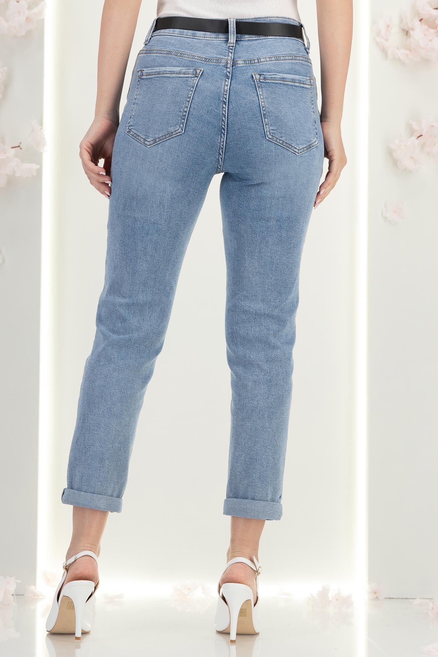 Blugi albastri lungi skinny cu accesoriu tip curea 4 - StarShinerS.ro