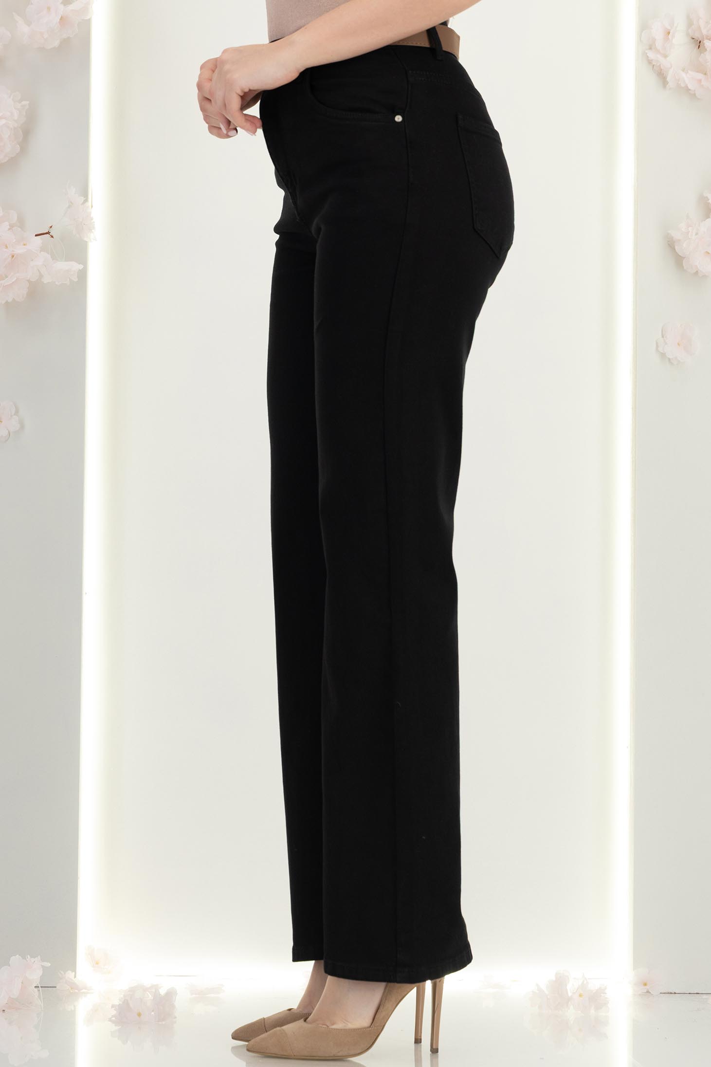 Blugi negri lungi cu croi drept si accesoriu tip curea 3 - StarShinerS.ro