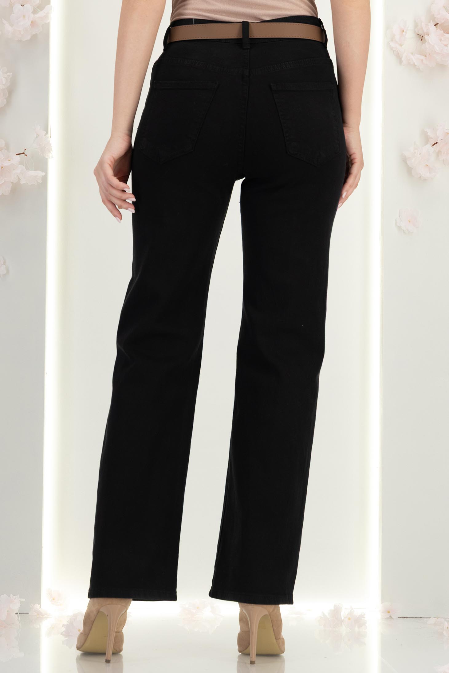 Blugi negri lungi cu croi drept si accesoriu tip curea 5 - StarShinerS.ro