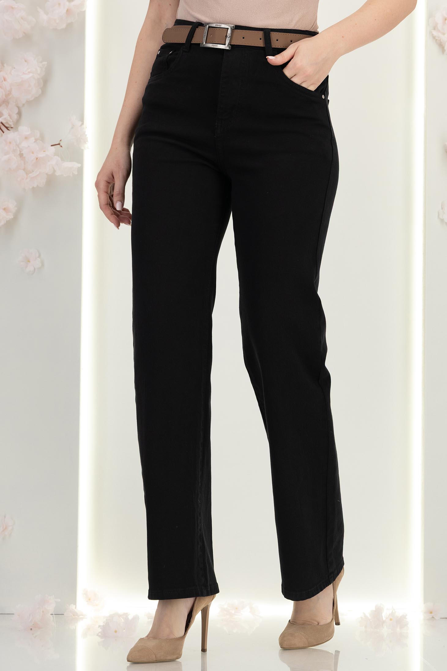 Blugi negri lungi cu croi drept si accesoriu tip curea 4 - StarShinerS.ro