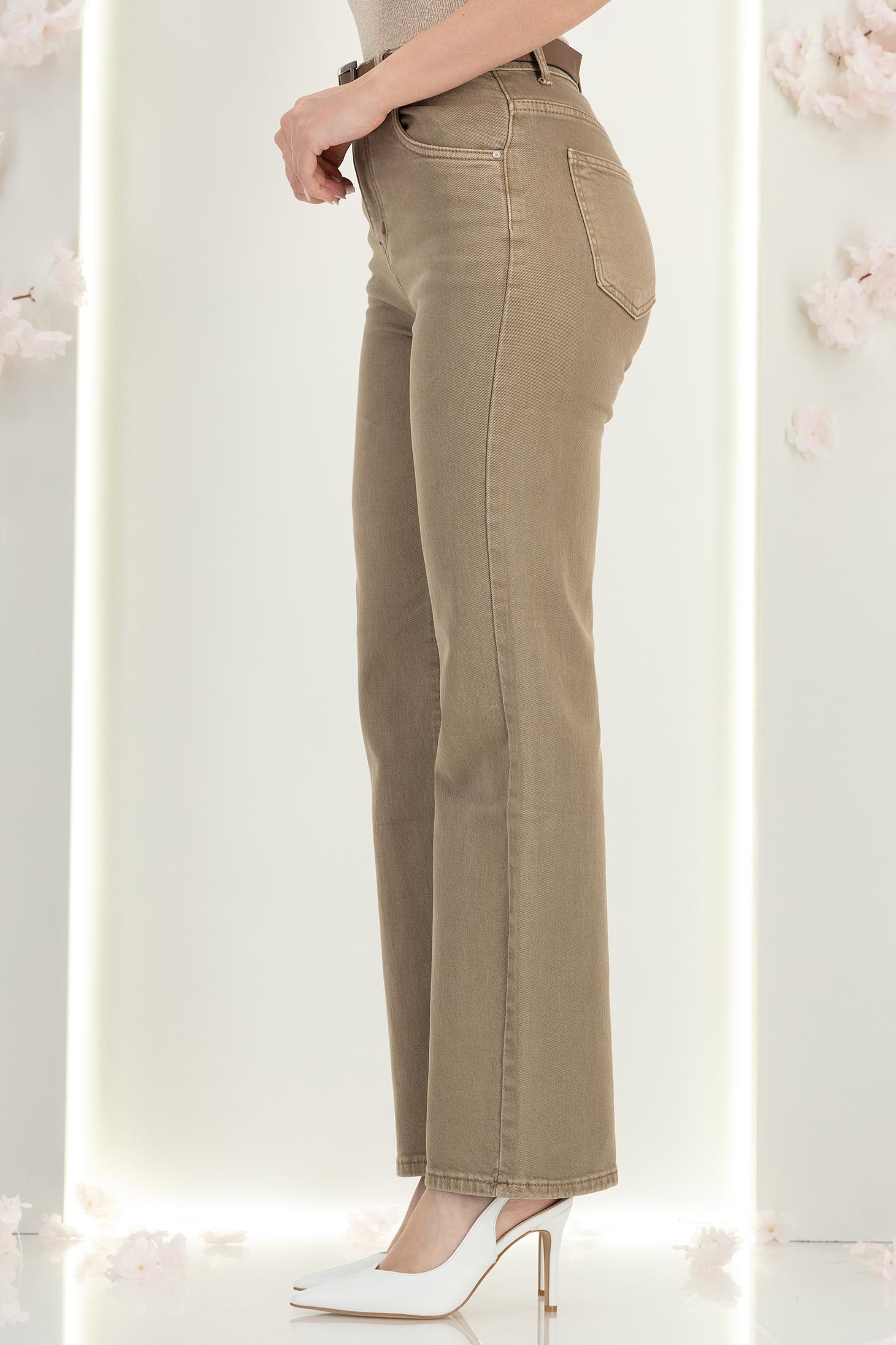 Blugi maro lungi cu croi drept si accesoriu tip curea 3 - StarShinerS.ro