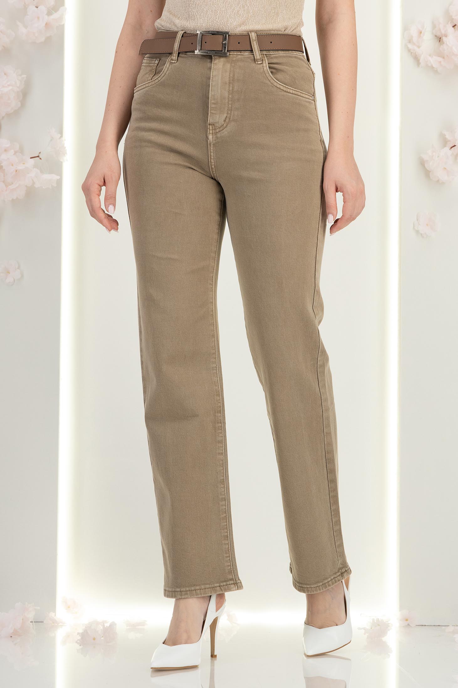 Blugi maro lungi cu croi drept si accesoriu tip curea 4 - StarShinerS.ro