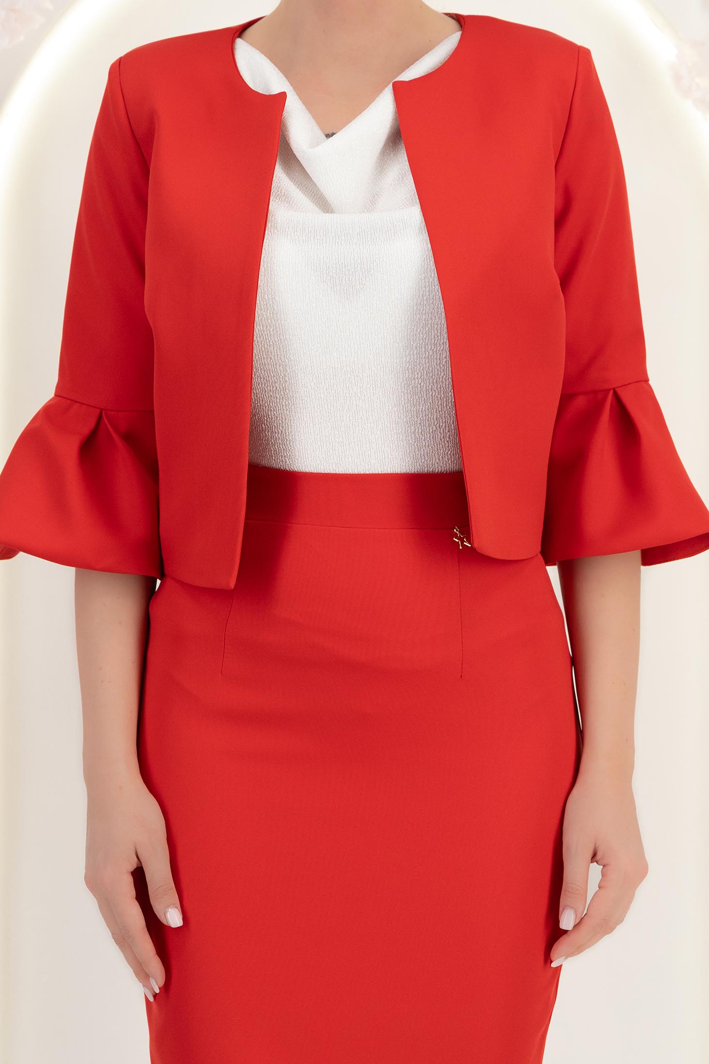 Sacou din stofa rosie cu un croi drept si mâneci tip clopot - StarShinerS 7 - StarShinerS.ro