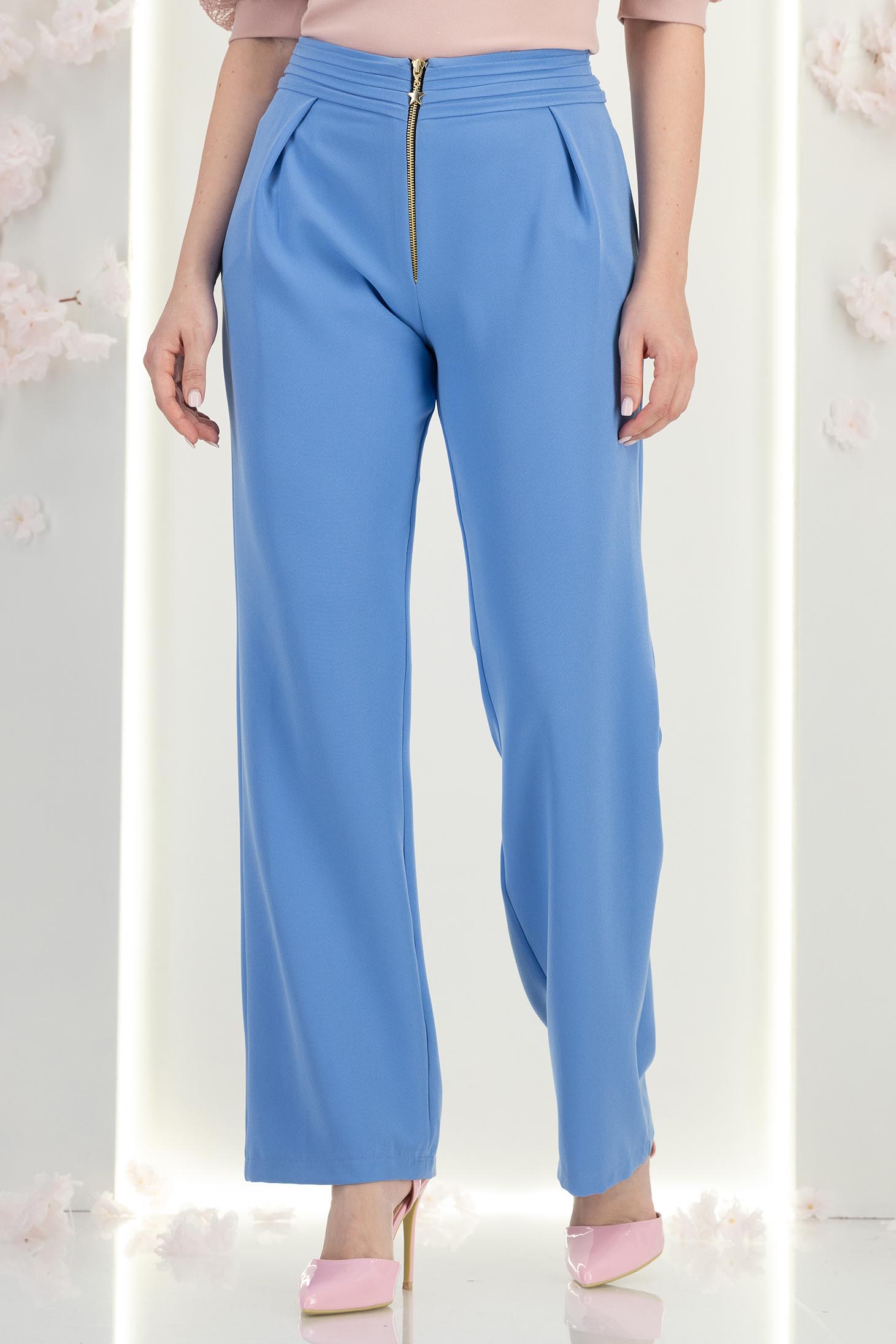 Pantaloni din stofa albastru-deschis lungi drepti cu buzunare laterale- StarShinerS 5 - StarShinerS.ro