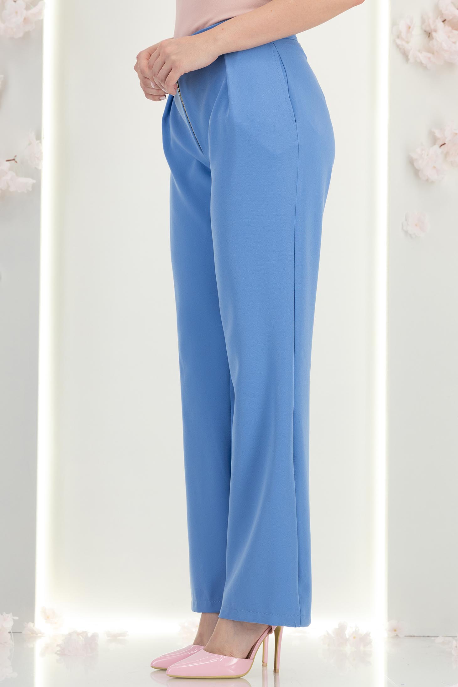 Pantaloni din stofa albastru-deschis lungi drepti cu buzunare laterale- StarShinerS 3 - StarShinerS.ro