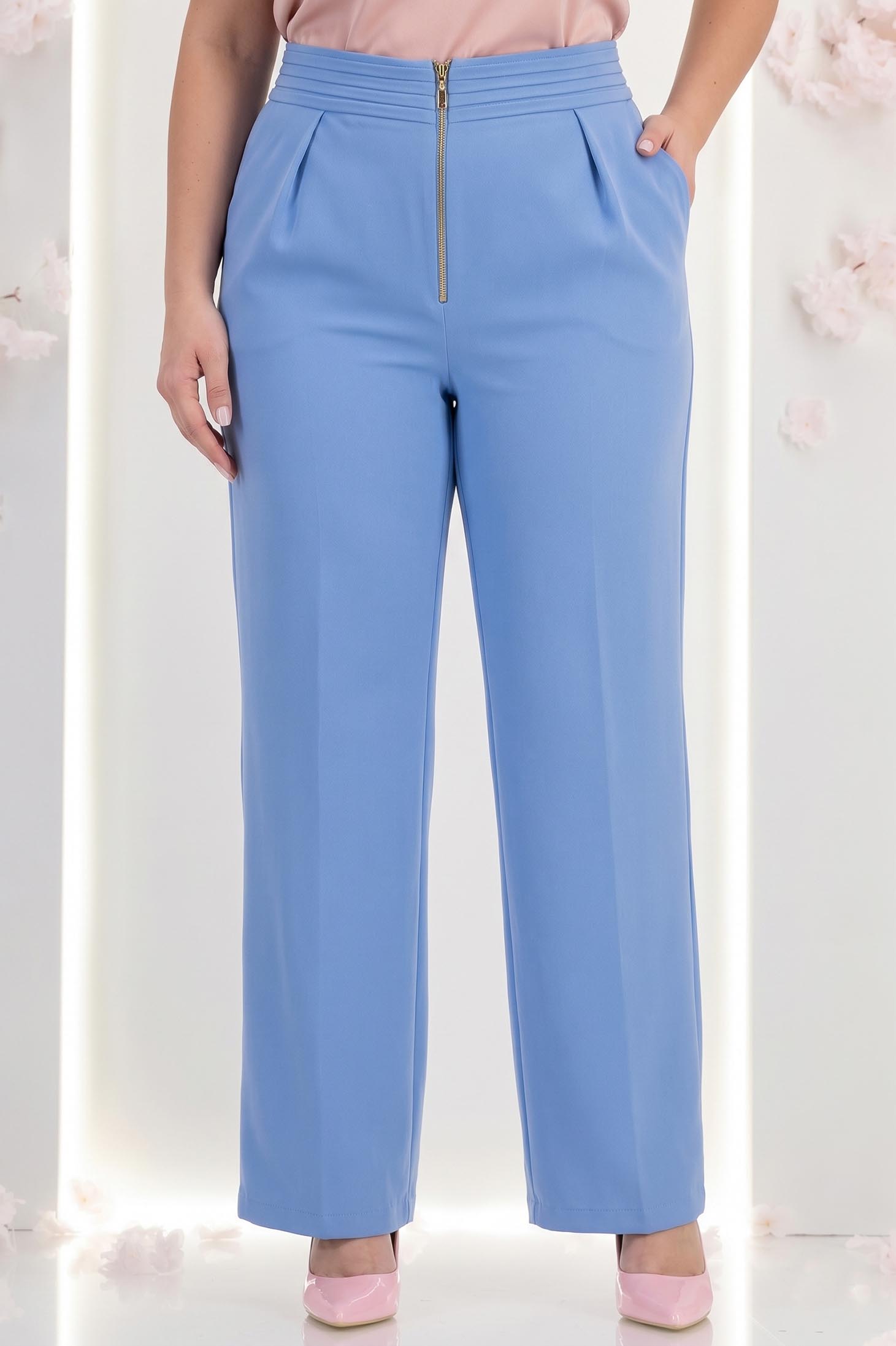 Pantaloni albastra deschis din stofa elastica maxi evazat 1 - StarShinerS.ro