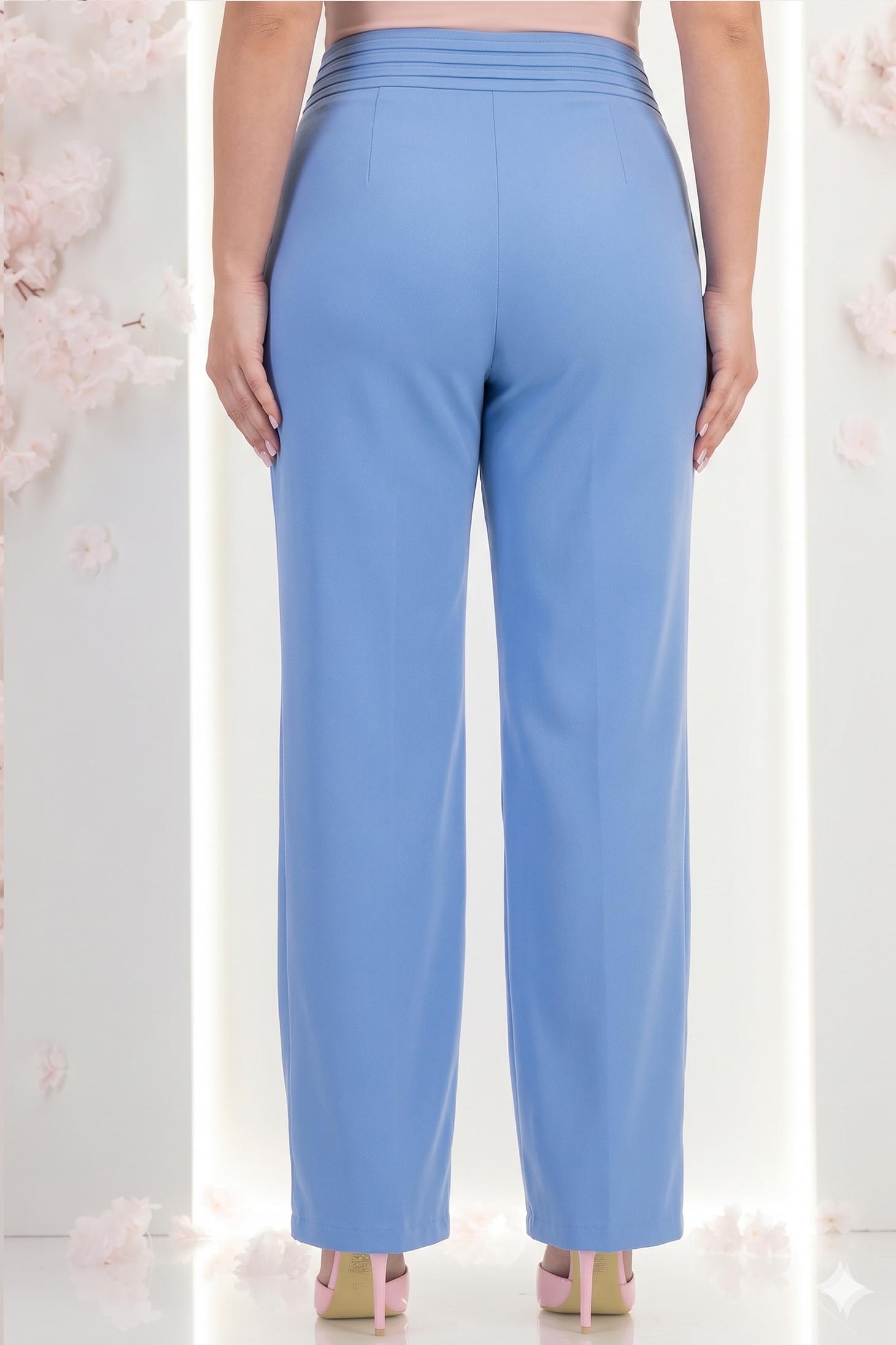 Pantaloni albastra deschis din stofa elastica maxi evazat 2 - StarShinerS.ro