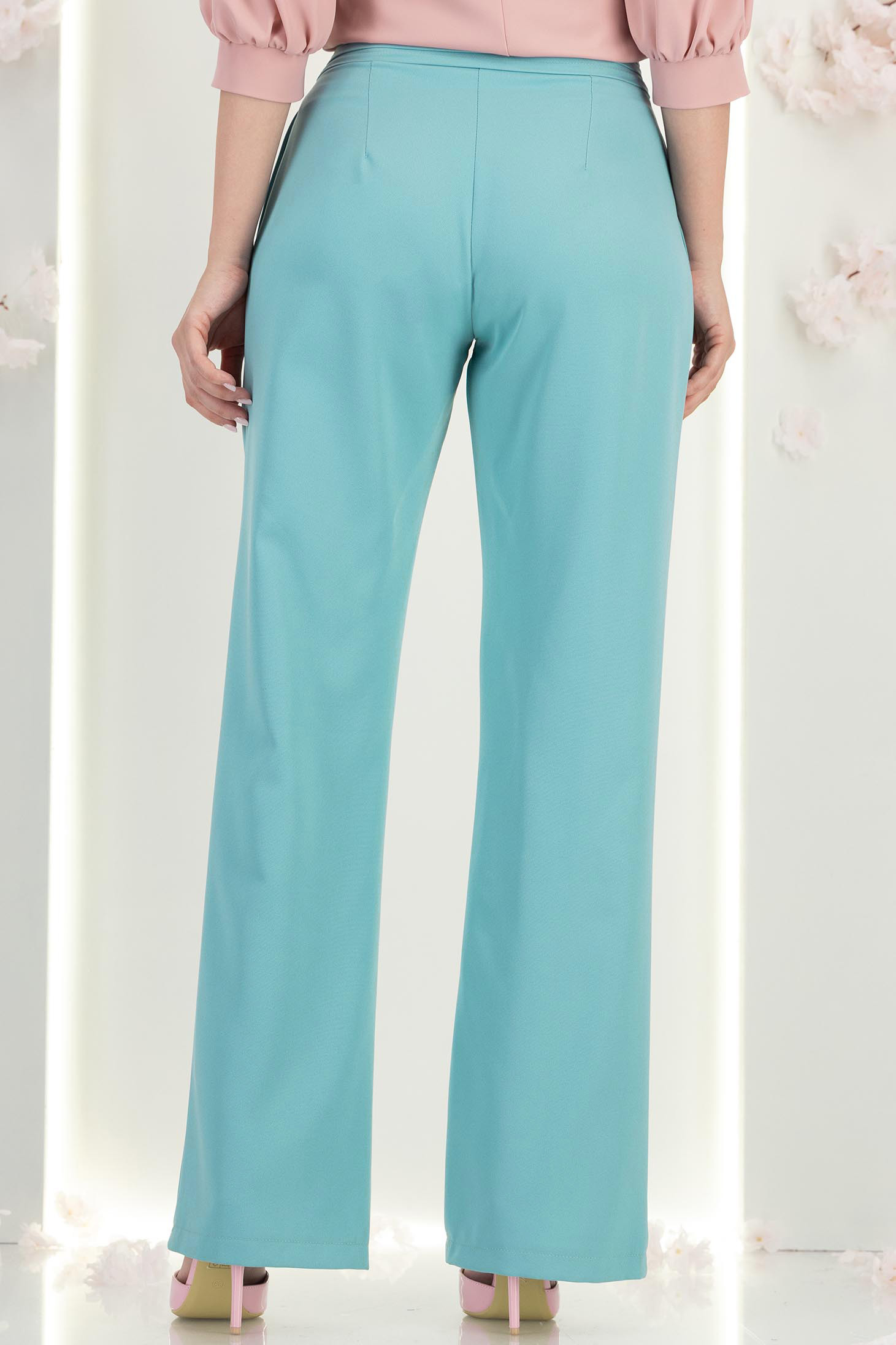 Pantaloni din stofa turcoaz lungi drepti cu buzunare laterale- StarShinerS 6 - StarShinerS.ro