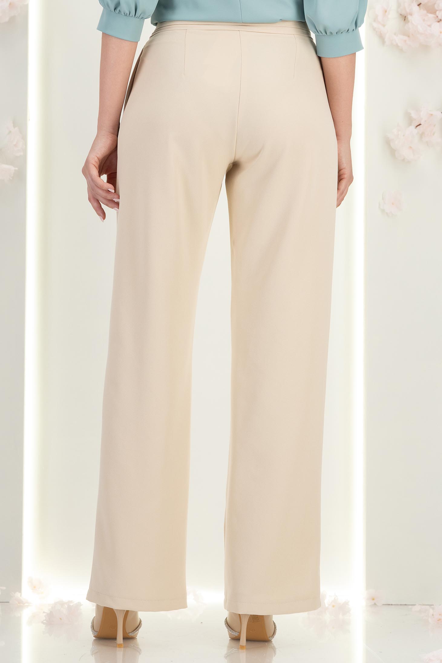 Pantaloni din stofa crem lungi drepti cu buzunare laterale- StarShinerS 5 - StarShinerS.ro