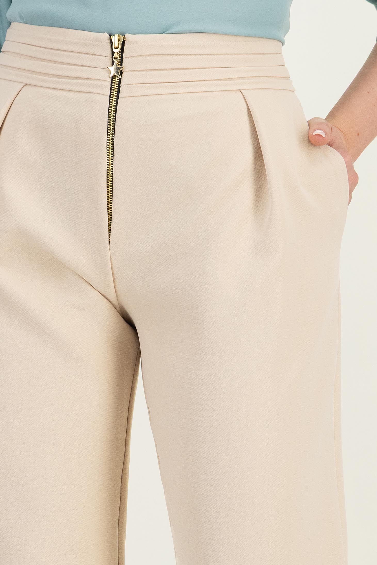 Pantaloni din stofa crem lungi drepti cu buzunare laterale- StarShinerS 6 - StarShinerS.ro