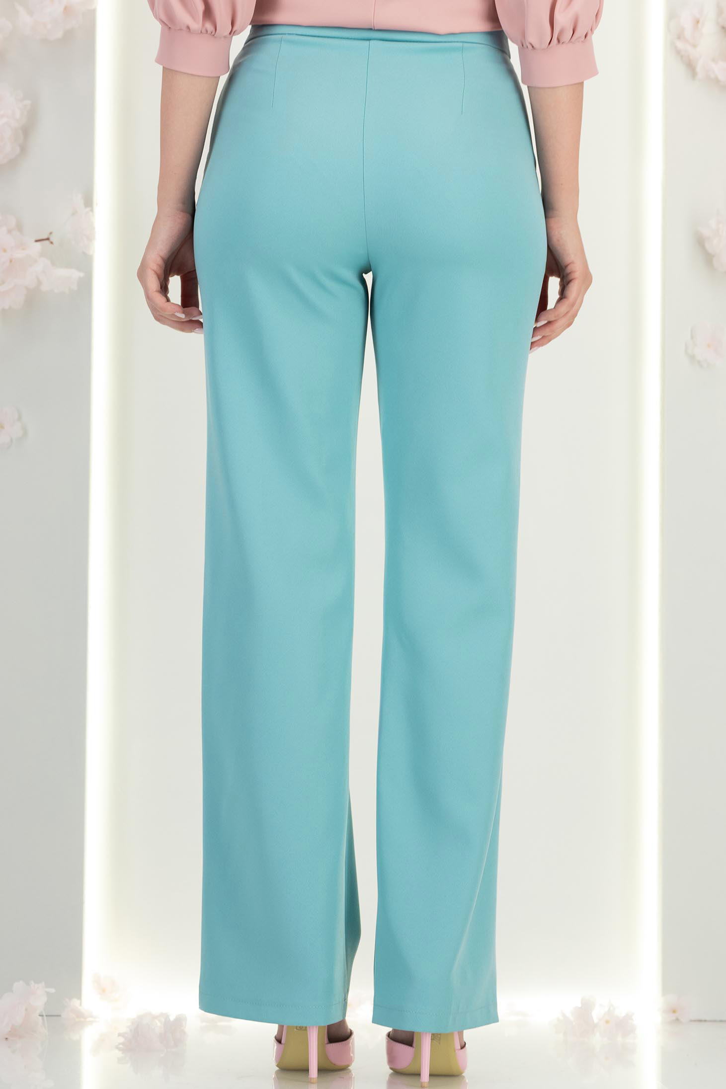 Pantaloni din stofa turcoaz lungi drepti cu nasturi decorativi aurii- StarShinerS 4 - StarShinerS.ro