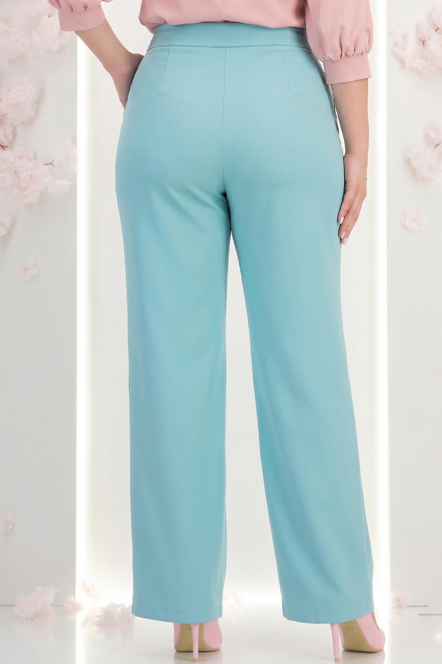 Pantaloni din stofa turcoaz lungi drepti cu nasturi decorativi aurii- StarShinerS 2 - StarShinerS.ro