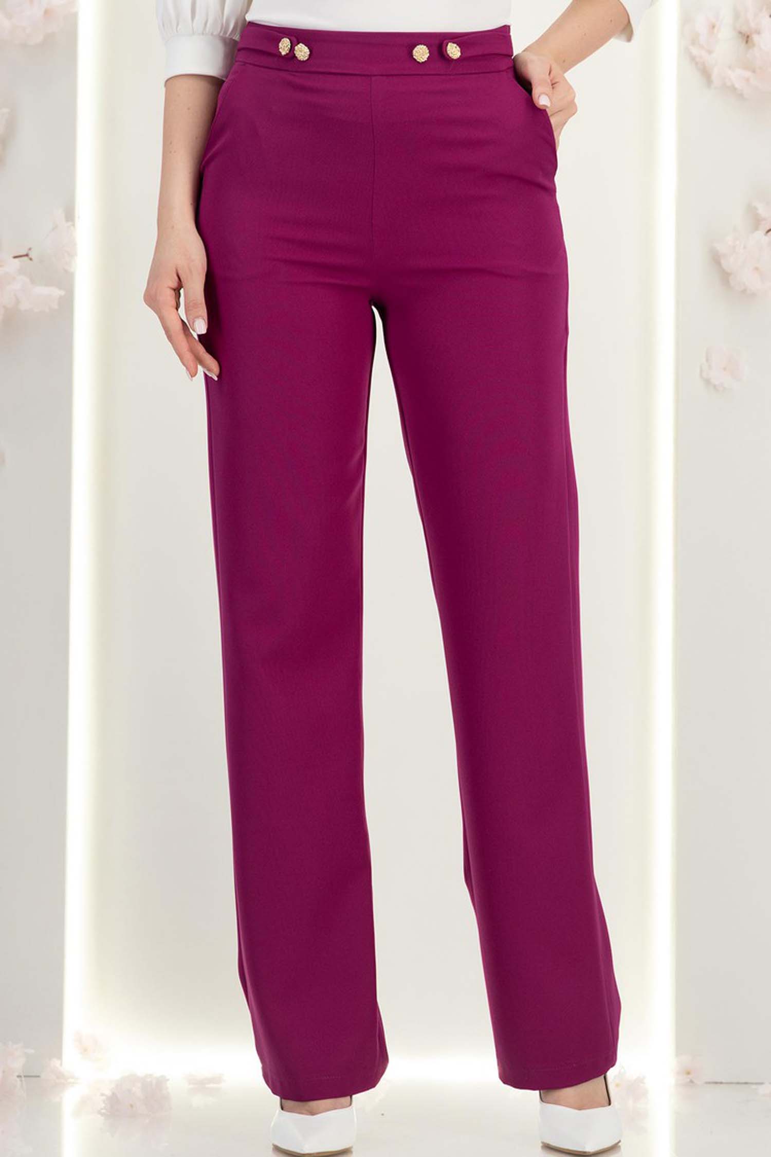 Pantaloni zmeură evazați din stofă elastică 3 - StarShinerS.ro