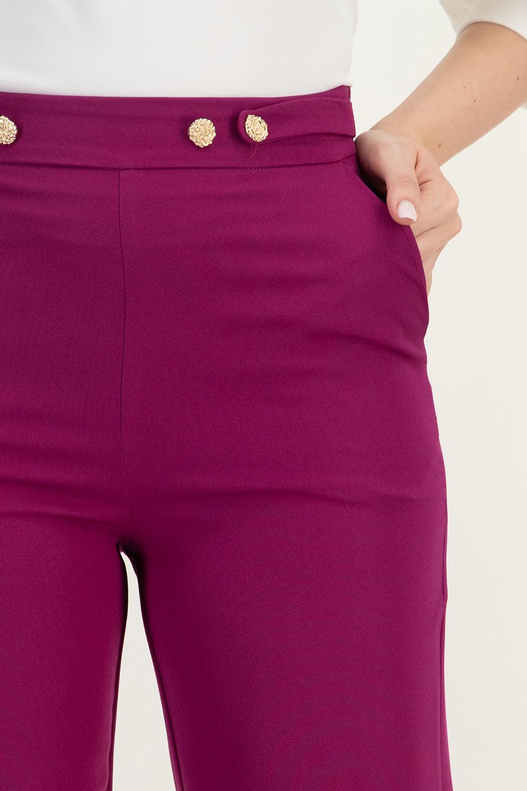 Pantaloni din stofa zmeura lungi drepti cu nasturi decorativi aurii- StarShinerS 5 - StarShinerS.ro