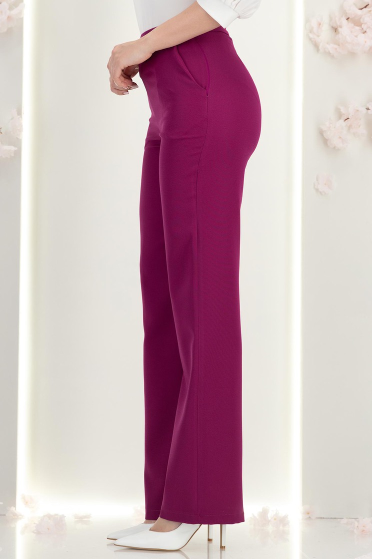 Pantaloni din stofa zmeura lungi drepti cu nasturi decorativi aurii- StarShinerS 3 - StarShinerS.ro