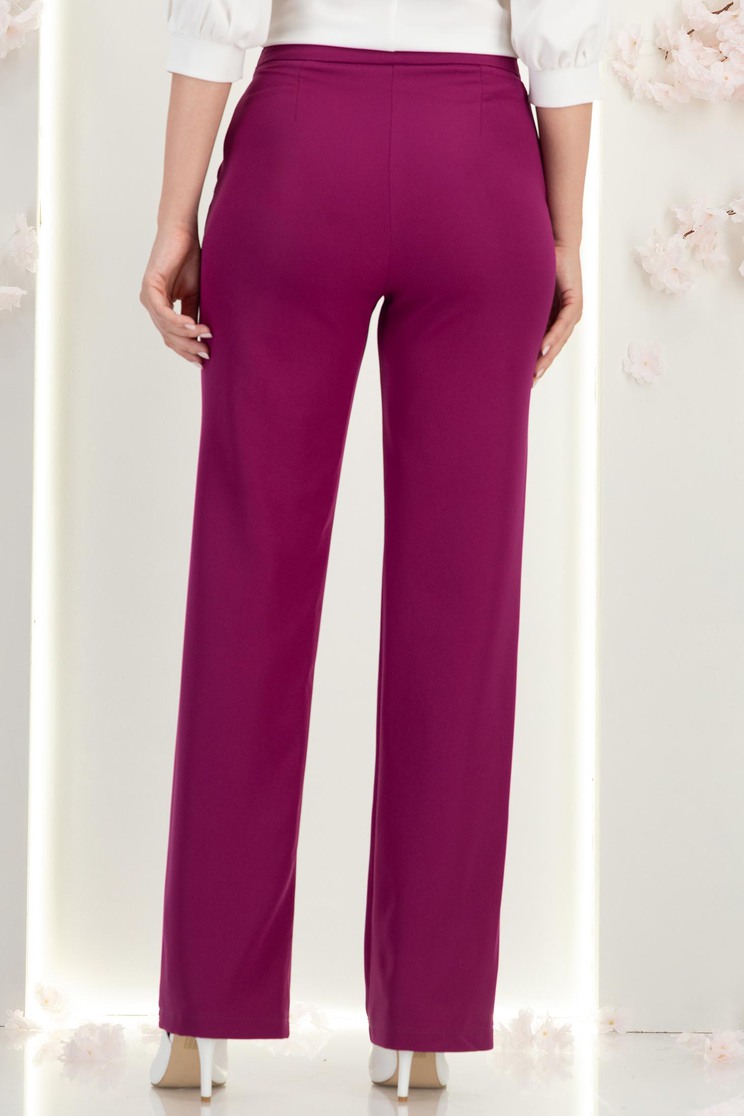 Pantaloni din stofa zmeura lungi drepti cu nasturi decorativi aurii- StarShinerS 4 - StarShinerS.ro