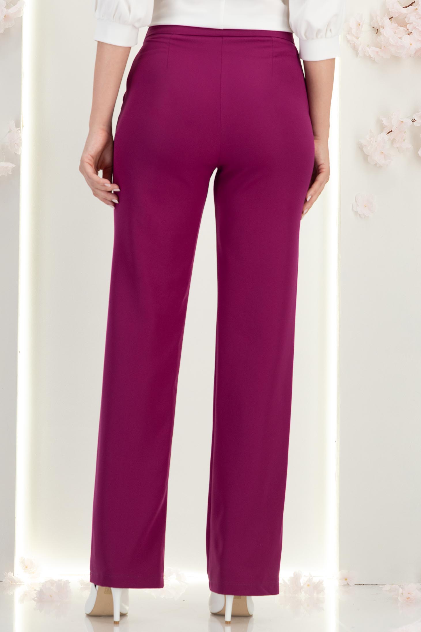 Pantaloni din stofa zmeura lungi drepti cu nasturi decorativi aurii- StarShinerS 4 - StarShinerS.ro