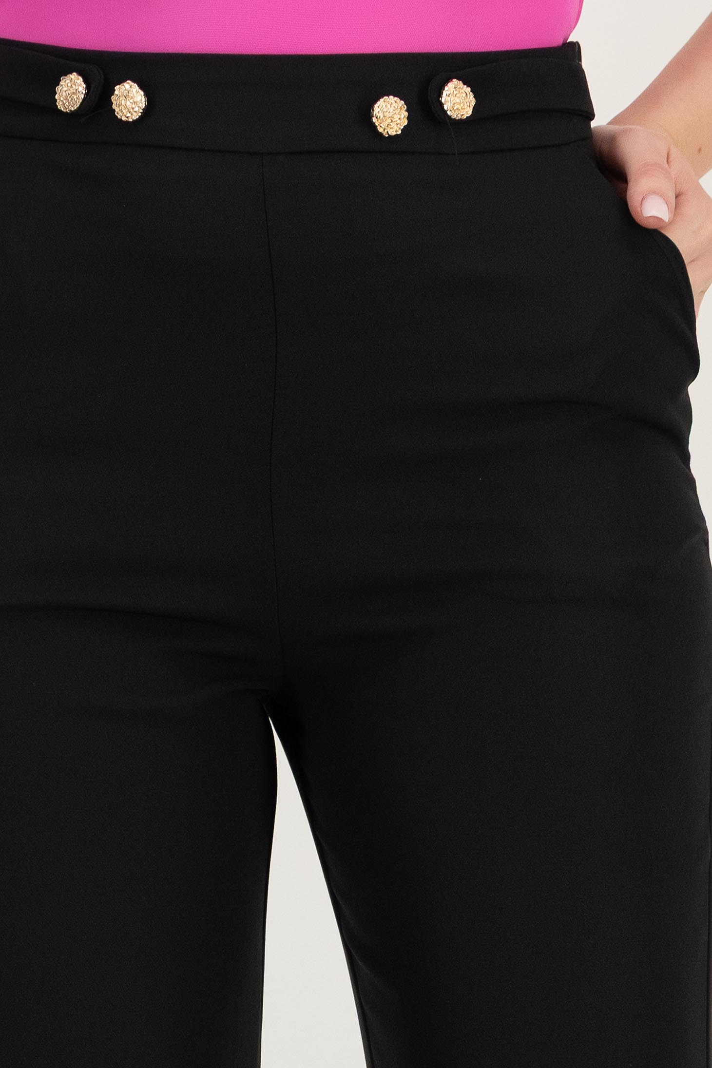 Pantaloni din stofa negri lungi drepti cu nasturi decorativi aurii- StarShinerS 6 - StarShinerS.ro