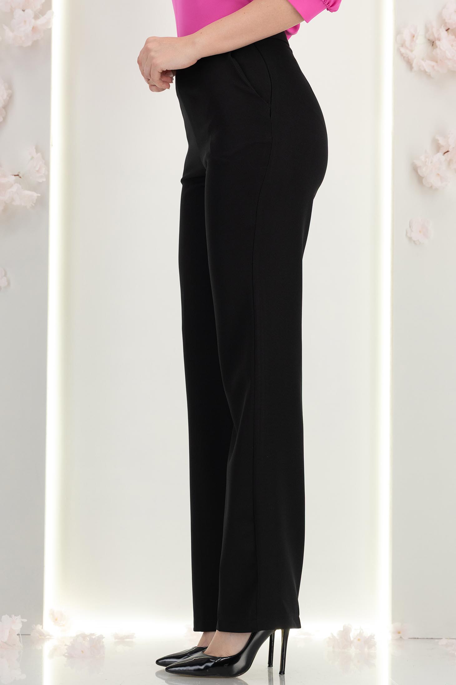 Pantaloni din stofa negri lungi drepti cu nasturi decorativi aurii- StarShinerS 3 - StarShinerS.ro