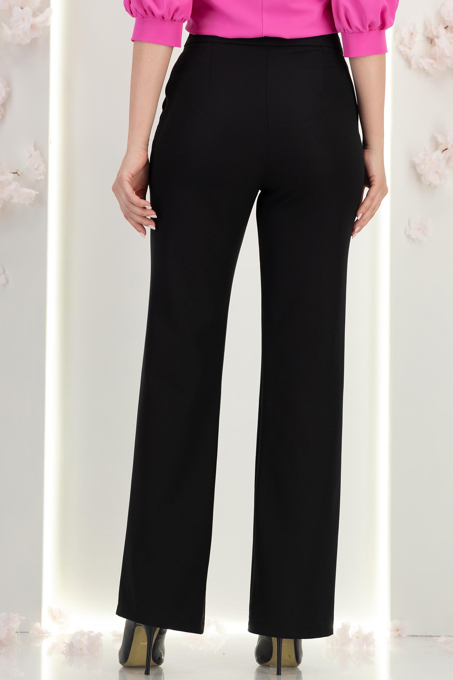 Pantaloni din stofa negri lungi drepti cu nasturi decorativi aurii- StarShinerS 5 - StarShinerS.ro