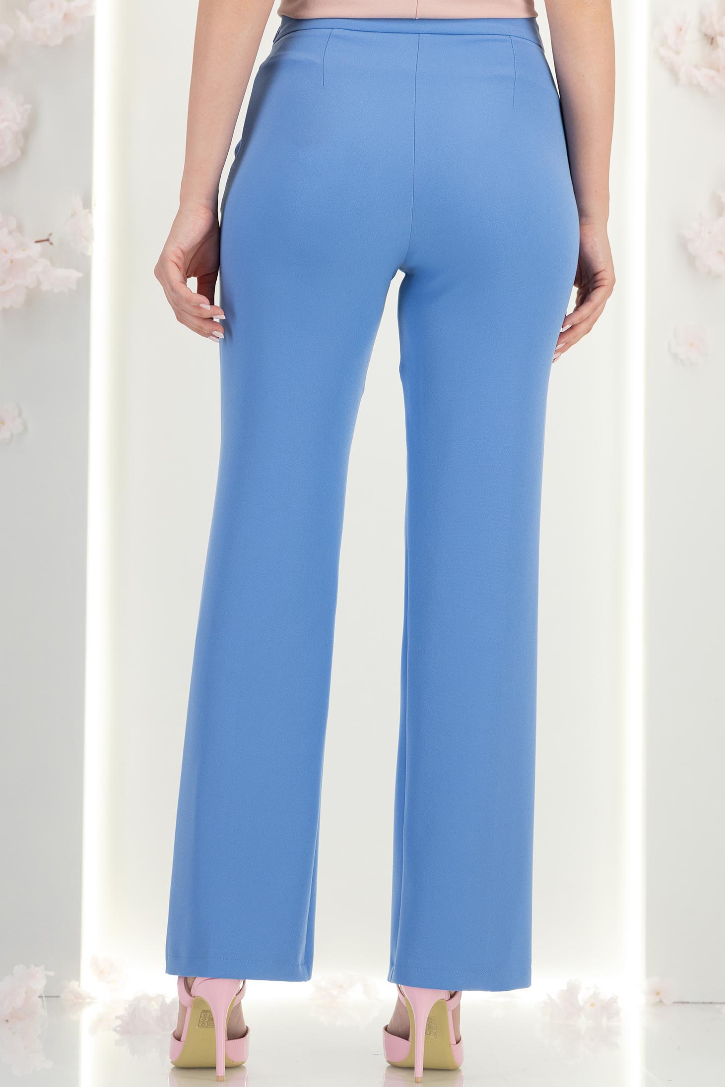 Pantaloni din stofa albastru-deschis lungi drepti cu nasturi decorativi aurii- StarShine 5 - StarShinerS.ro