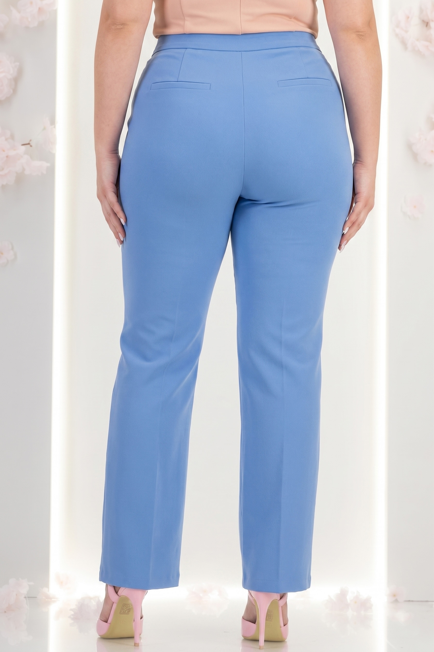 Pantaloni din stofa albastru-deschis lungi drepti cu nasturi decorativi aurii- StarShine 2 - StarShinerS.ro