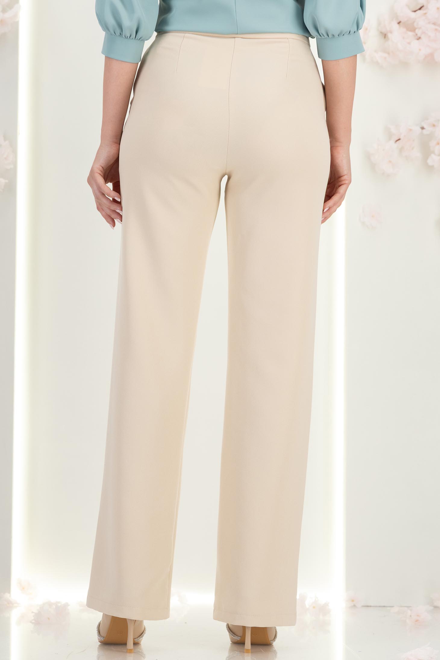 Pantaloni din stofa crem lungi drepti cu nasturi decorativi aurii- StarShinerS 5 - StarShinerS.ro