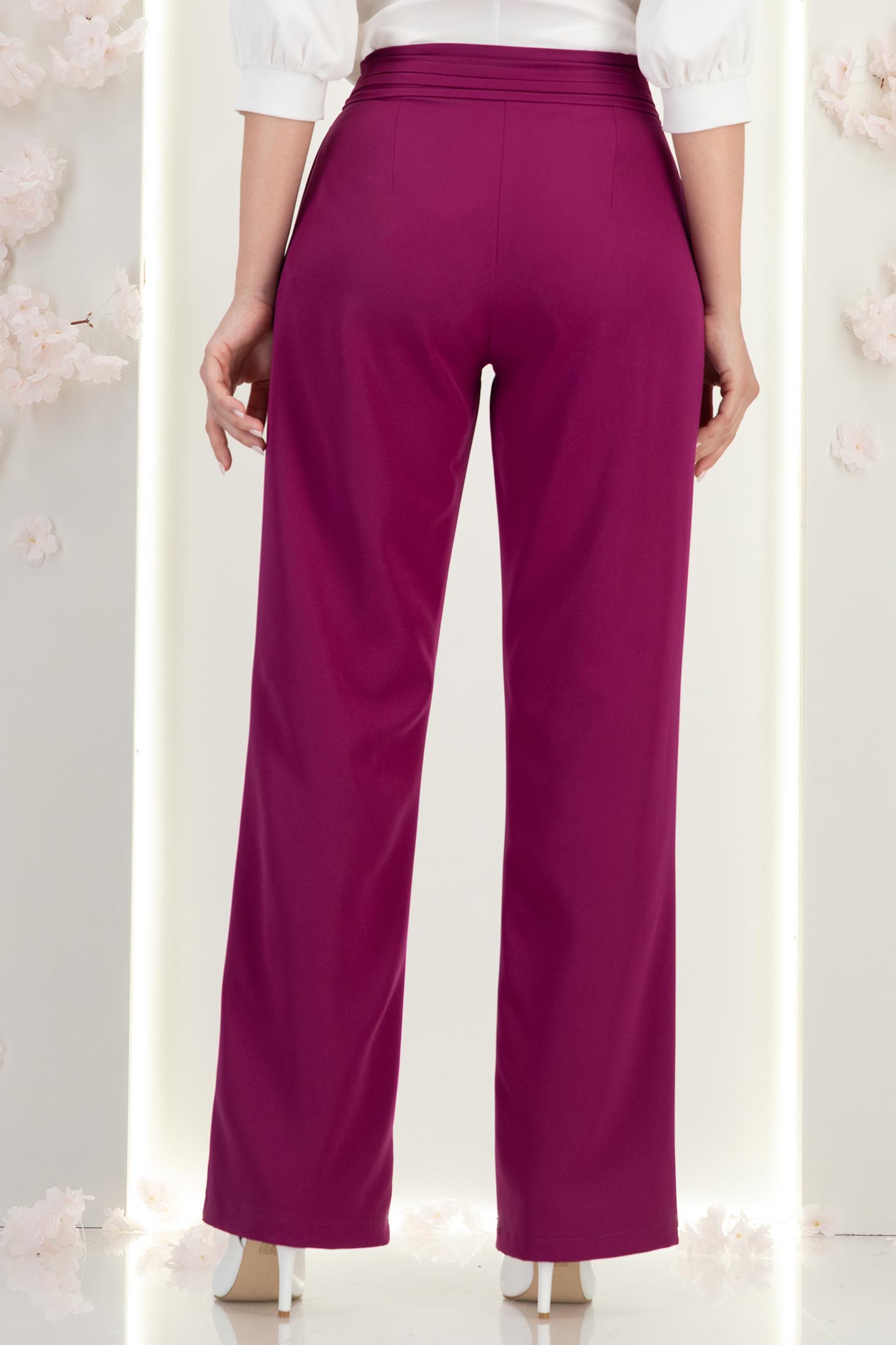 Pantaloni din stofa zmeura lungi drepti cu buzunare laterale- StarShinerS 5 - StarShinerS.ro