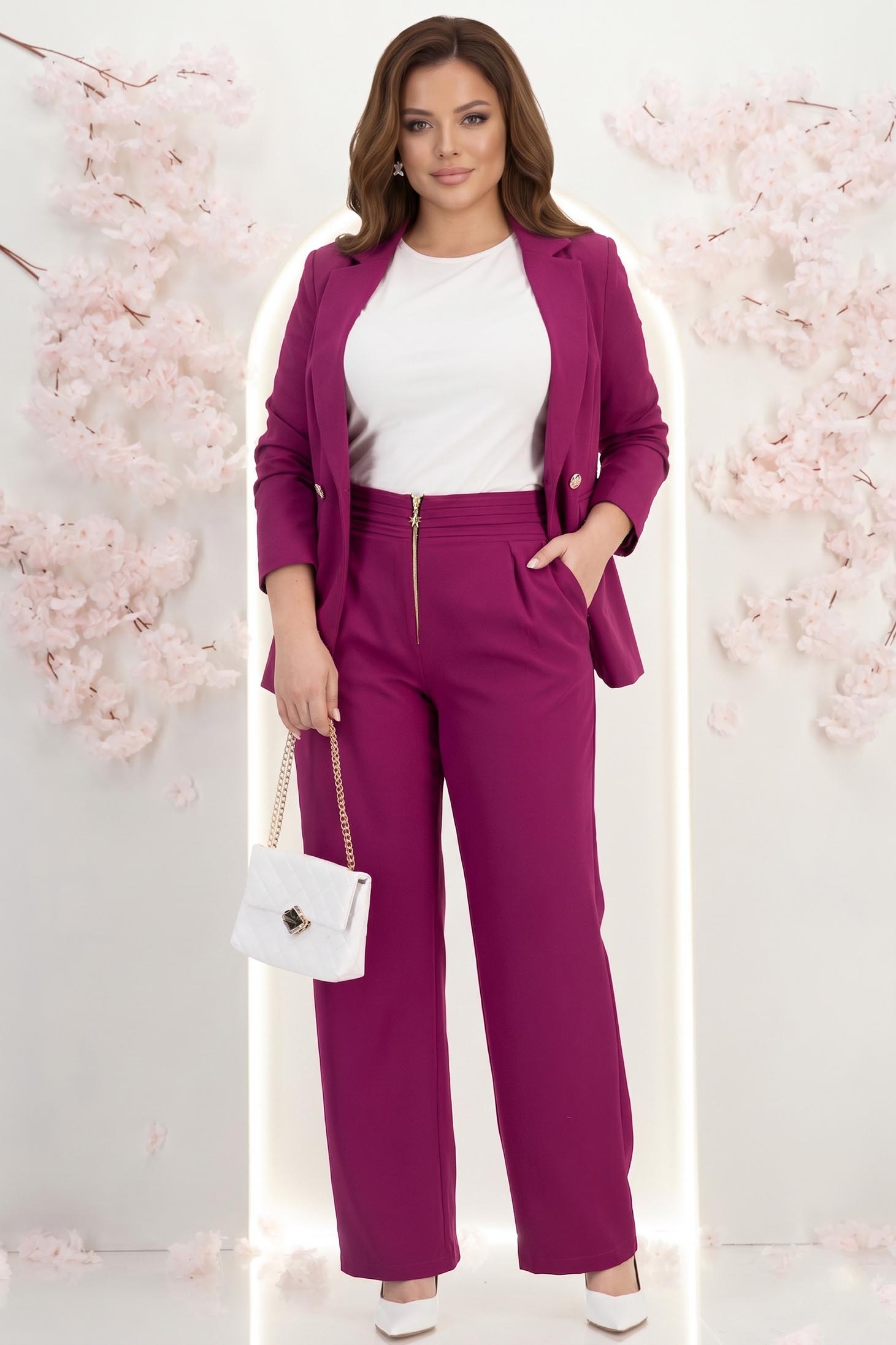 Pantaloni din stofa zmeura lungi drepti cu buzunare laterale- StarShinerS 3 - StarShinerS.ro