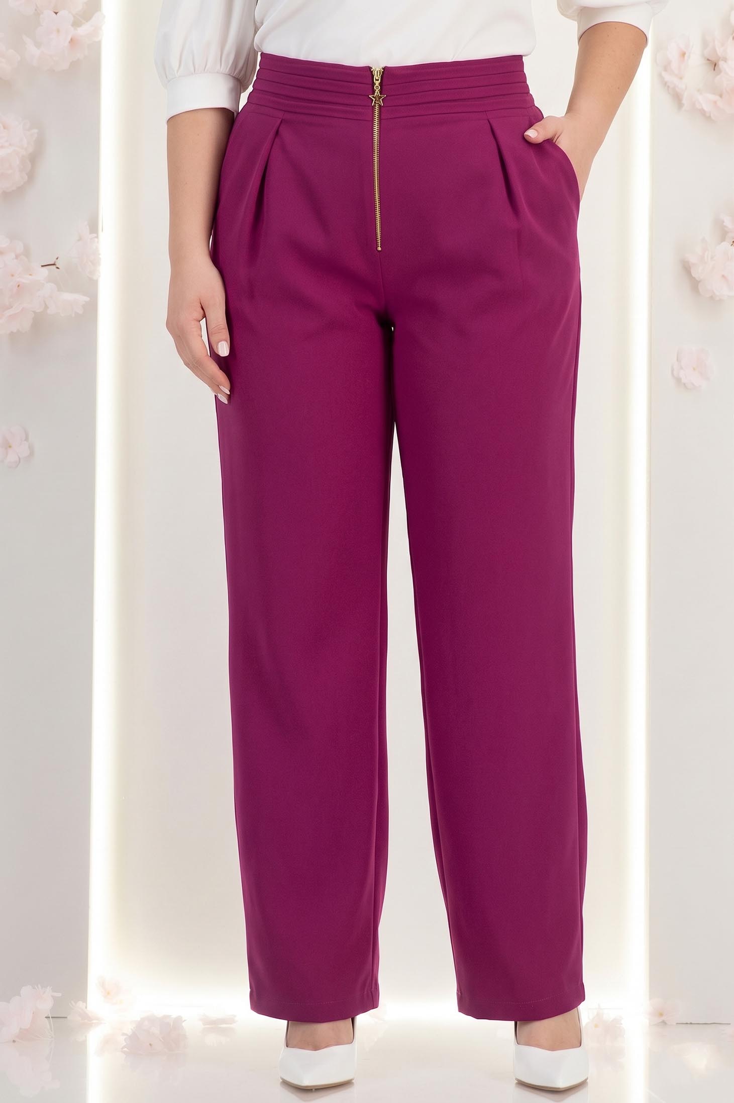 Pantaloni din stofa zmeura lungi drepti cu buzunare laterale- StarShinerS 1 - StarShinerS.ro