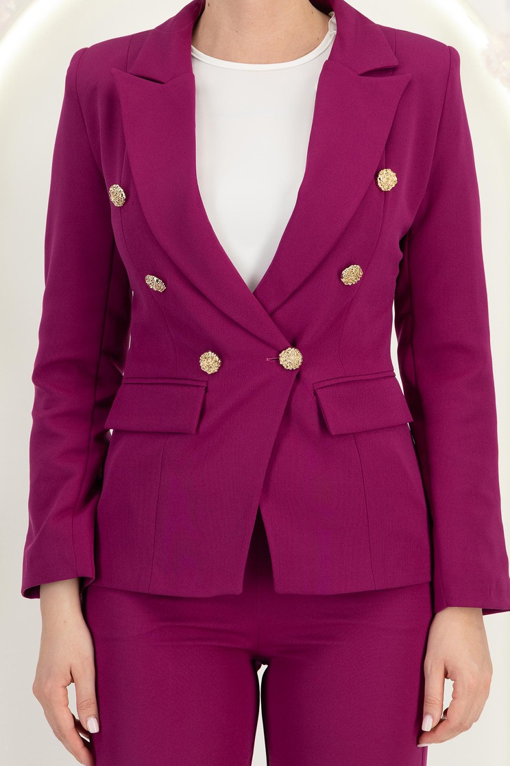 Sacou din stofa zmeura cu un croi cambrat si nasturi decorativi aurii- StarShinerS 5 - StarShinerS.ro