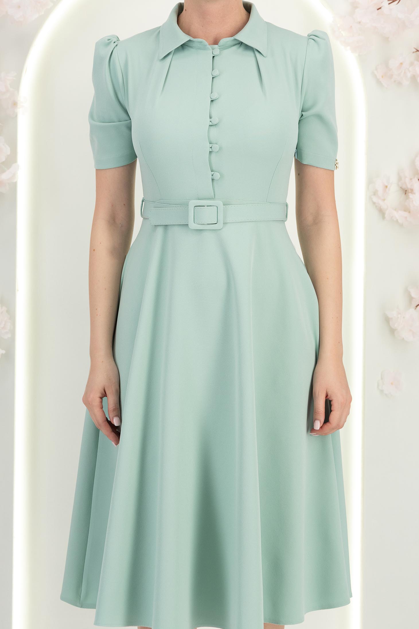 Rochie din stofa mint midi in clos cu accesoriu tip curea 5 - StarShinerS.ro