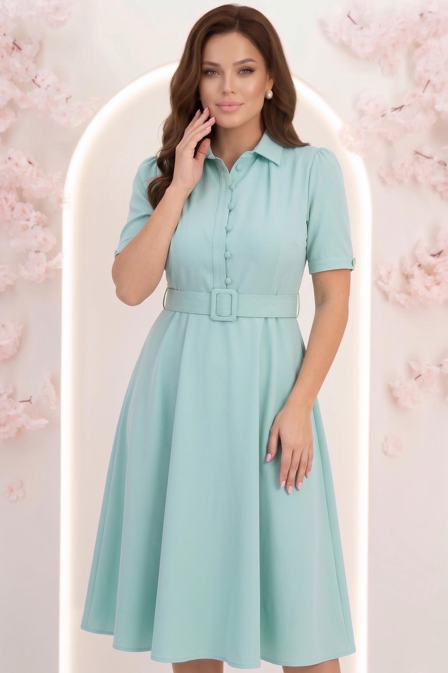 Rochie din stofa mint midi in clos cu accesoriu tip curea 1 - StarShinerS.ro
