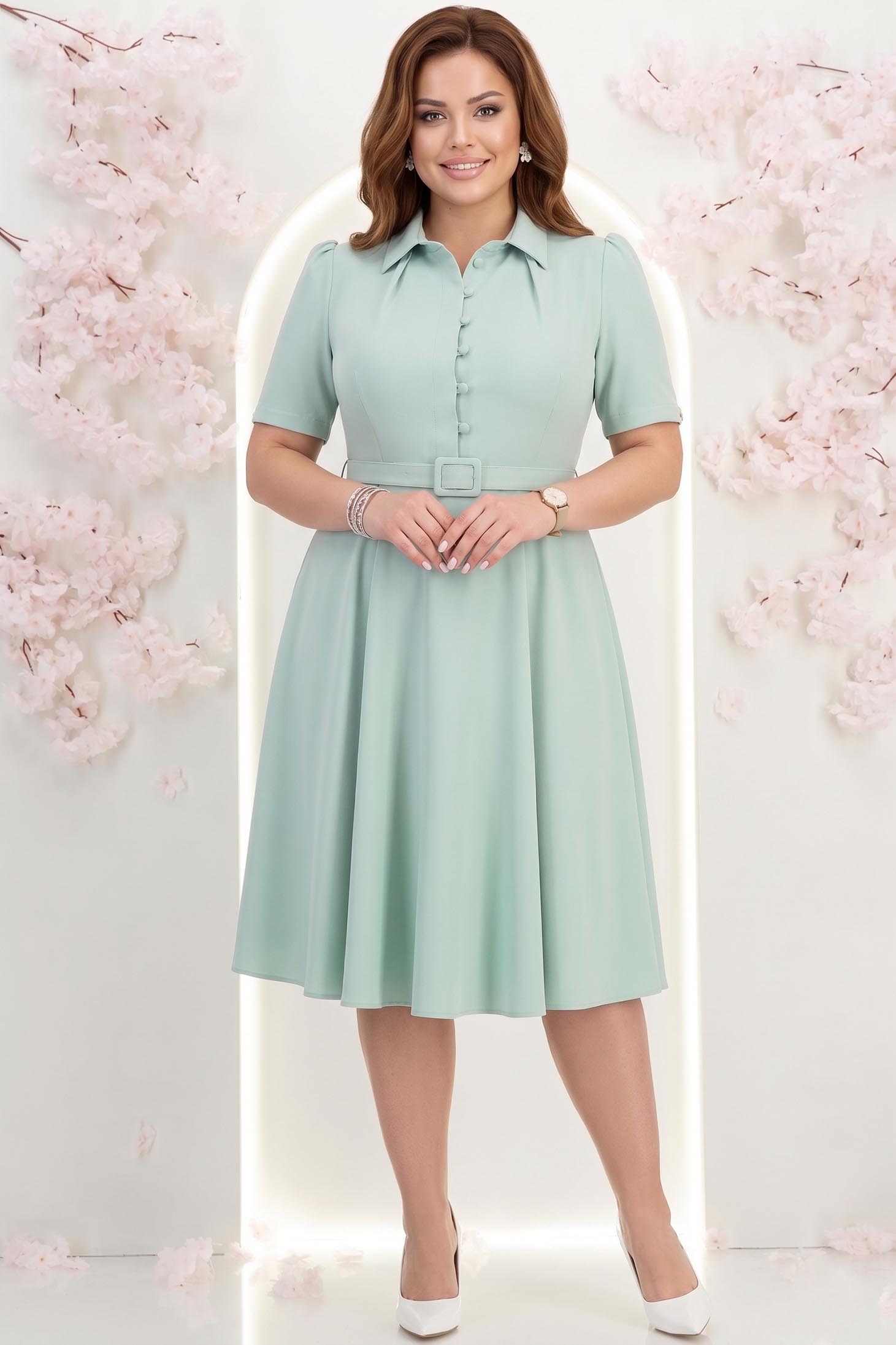 Rochie din stofa mint midi in clos cu accesoriu tip curea 2 - StarShinerS.ro