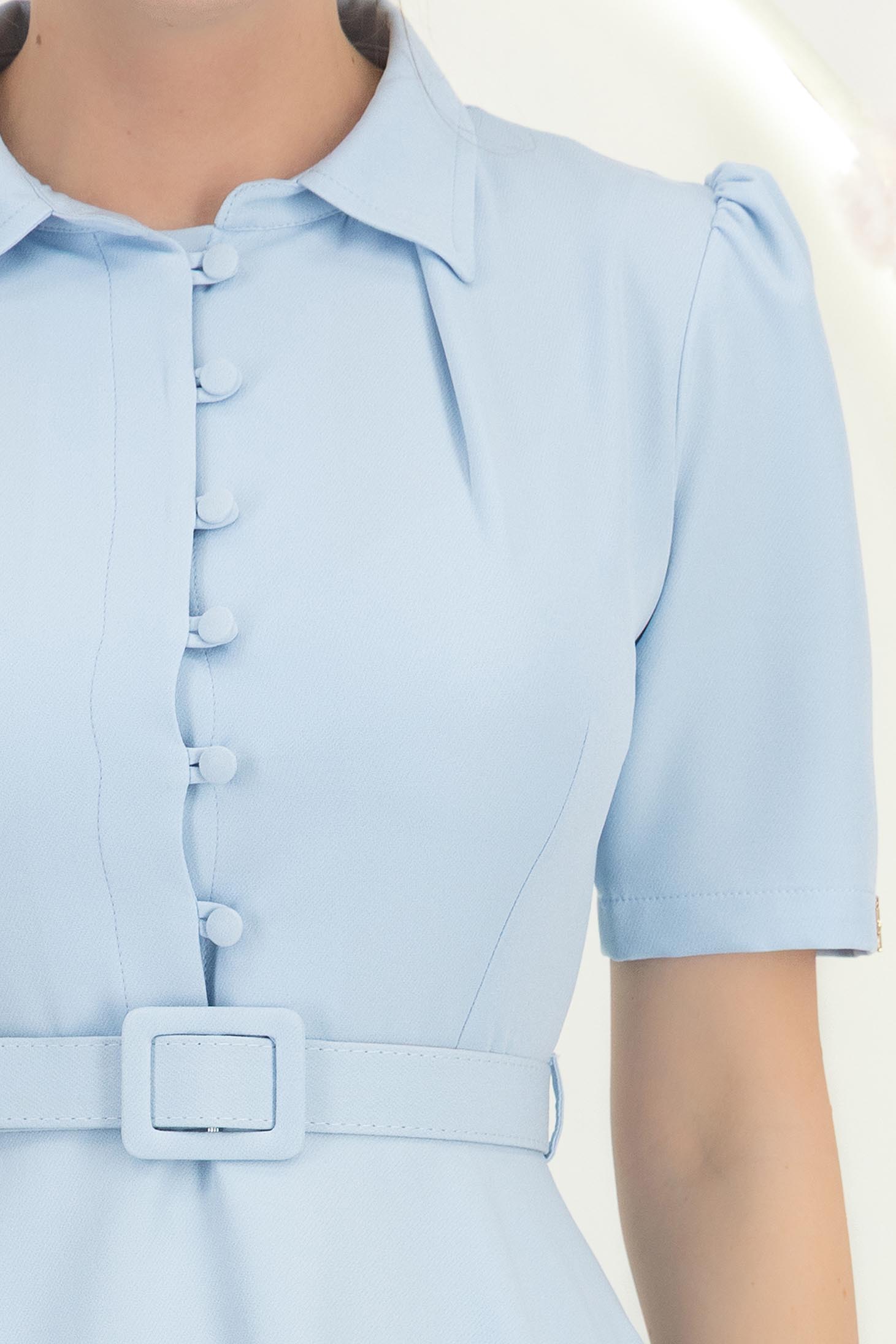 Rochie din stofa albastru deschis midi in clos cu accesoriu tip curea- StarShinerS 4 - StarShinerS.ro